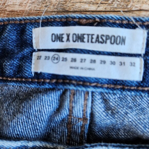 One x One Teaspoon Freebird Distressed Painted Rigid Skinny Jeans Ankle-Zip - Picture 10 of 13